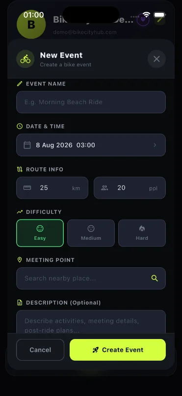 Group ride invite screen